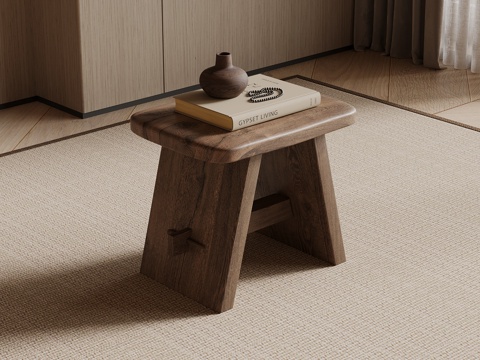  中古风凳子 实木凳子3d模型 