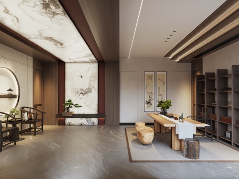  新中式茶室3d模型 