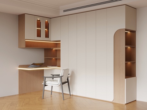  现代简约衣柜 书桌椅一体柜3d模型 