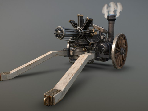  蒸汽动力加特林机枪哨兵3d模型 