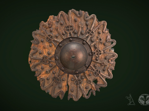  带复杂铁饰的小圆盾3d模型 