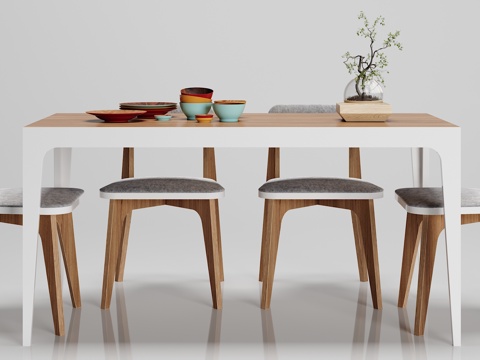  北欧餐桌椅子摆件组合3d模型 
