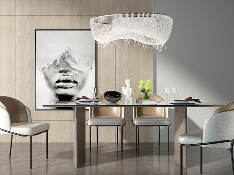  现代餐桌椅 单椅 吊灯3d模型 