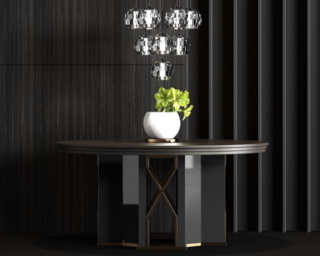  现代金属实木餐桌花艺吊灯组合3d模型 