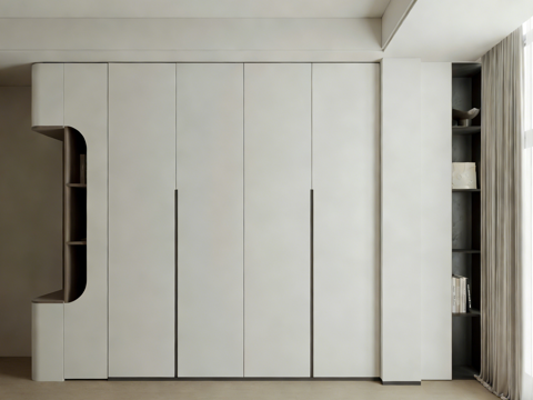  现代极简衣柜 极简嵌入式衣柜 弧形开放格衣柜 简约储物衣柜3d模型 