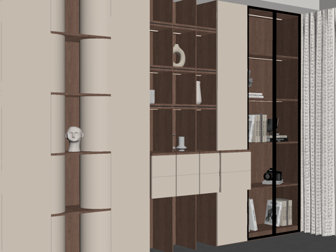 现代中古风书柜 置物柜su模型