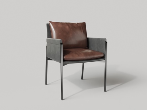  现代皮革金属扶手单椅3d模型 