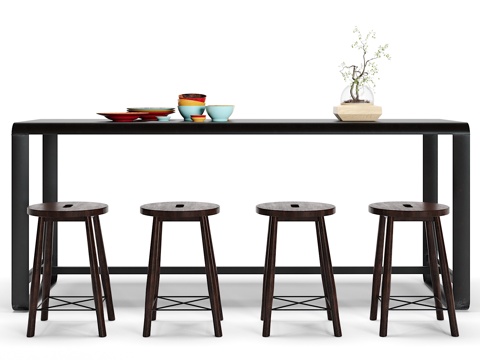  工业风餐桌椅子摆件组合3d模型 