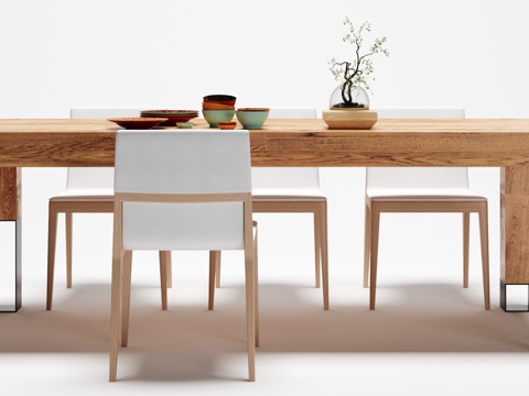  现代简约 餐桌 椅子 摆件组合3d模型 