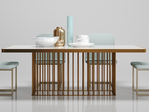  新中式餐桌椅子摆件组合3d模型 