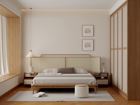  现代日式简约卧室3d模型 