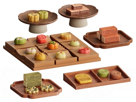  新中式甜品台 糕点摆盘摆台 甜品台展示架 蛋糕架茶点盘3d模型 