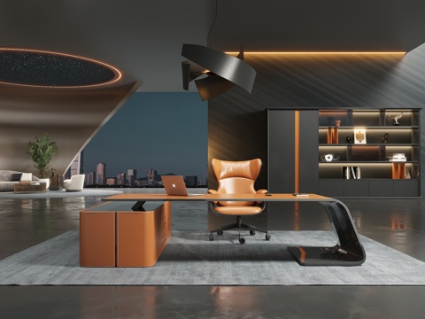  总裁轻奢办公桌场景3d模型 
