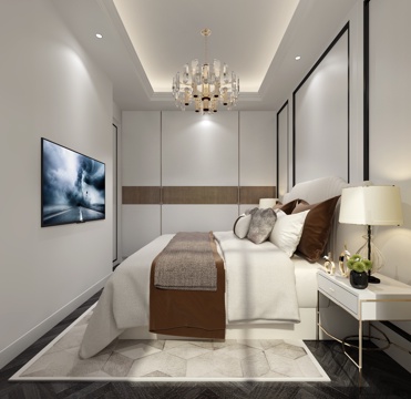  现代卧室 吊灯 双人床 台灯 衣橱3d模型 