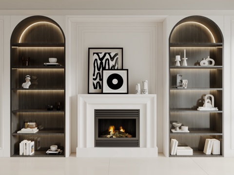  现代中古风壁炉装饰柜3d模型 