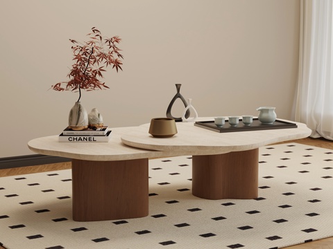  侘寂中古茶几 大理石茶几 异形茶几3d模型 