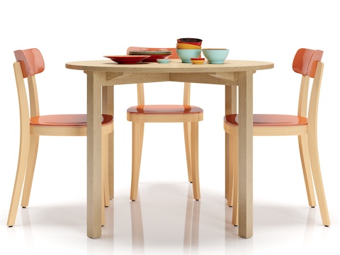  现代简约圆形餐桌椅子摆件组合3d模型 