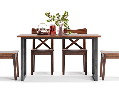  工业风餐桌椅子组合3d模型 