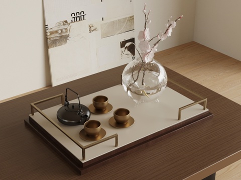  新中式茶具摆件 托盘3d模型 