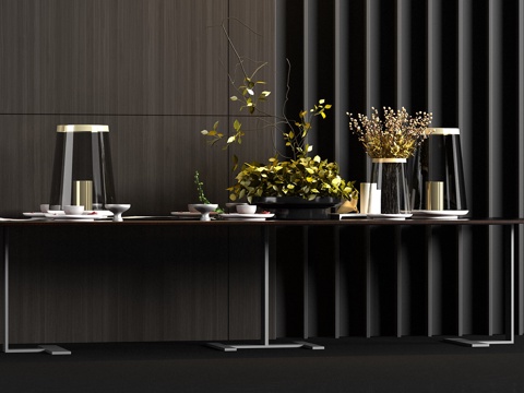  新中式金属合餐桌餐具饰品组合3d模型 