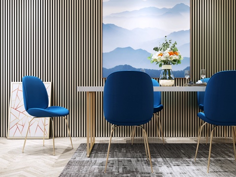  香槟金餐桌椅组合3d模型 