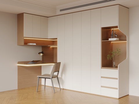  现代简约衣柜 书桌椅一体柜3d模型 