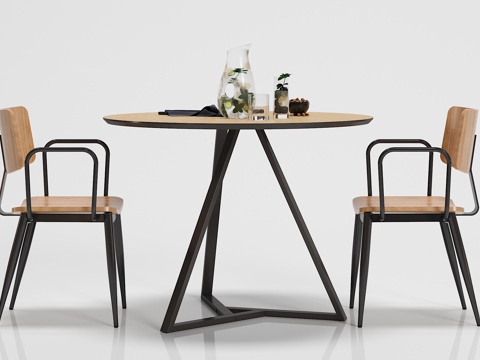  工业风休闲餐桌椅子食物摆件组合3d模型 