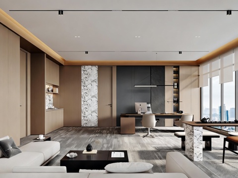  现代原木董事长办公室 现代董事长办公室 总经理办公室3d模型 