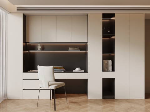  现代书桌椅 书柜3d模型 