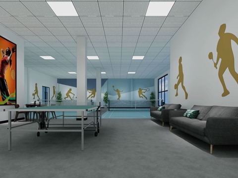  现代羽毛球场 乒乓球桌 沙发 桌椅3d模型 