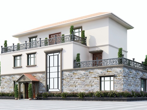  欧式别墅建筑庭院 室外建筑 别墅3d模型 