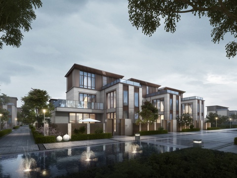  现代 联排别墅 建筑外观 3D模型3d模型 
