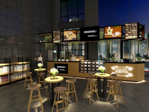  工业风奶茶店3d模型 