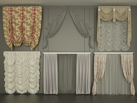  欧式古典窗帘3d模型 