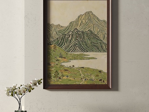  复古，中古，简约，抽象，装饰画3d模型 