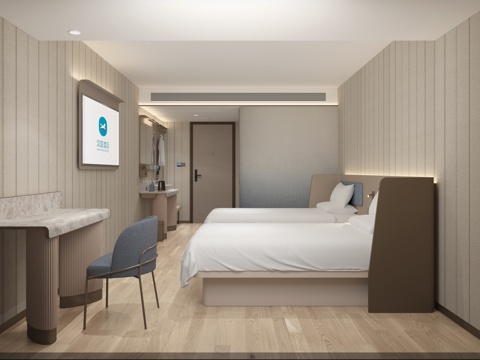  现代酒店客房双床房家庭房汉庭3d模型 