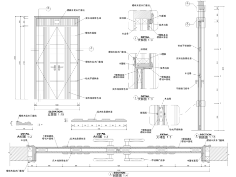  樱桃木实木门节点 门套线 CAD施工图cad施工图 