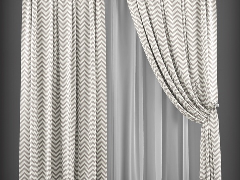  新古典窗帘组合3d模型 