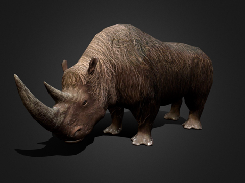  低多边形毛犀牛3d模型 