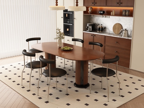  中古风餐厅 餐桌椅3d模型 