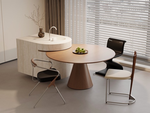  中古风餐桌椅 岛台餐桌椅3d模型 