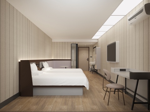  现代酒店客房双床房家庭房公寓宿舍汉庭3d模型 