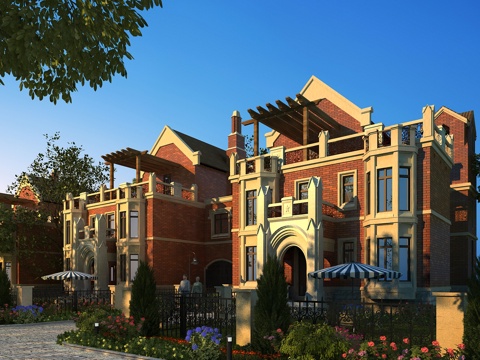  英式田园别墅全模场景3d模型 