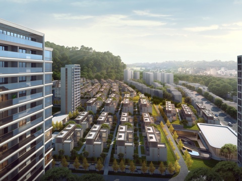  现代 联排别墅 建筑外观 鸟瞰3D模型3d模型 