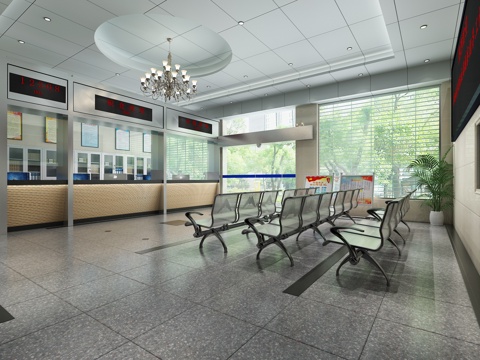  现代办公大厅3d模型 