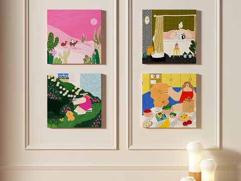  现代，儿童，组合，挂画3d模型 