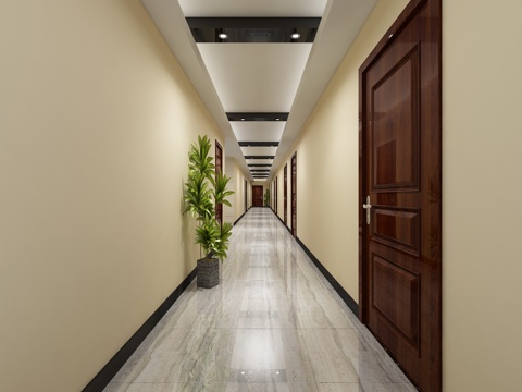  现代的电梯间和过道3d模型 