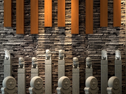  传统中式摆件 雕塑 石头 狮子 大门摆件 石头摆件 石头3d模型 