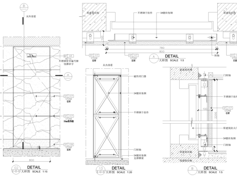  隐形门节点 石材暗门 防火门 CAD施工图cad施工图 