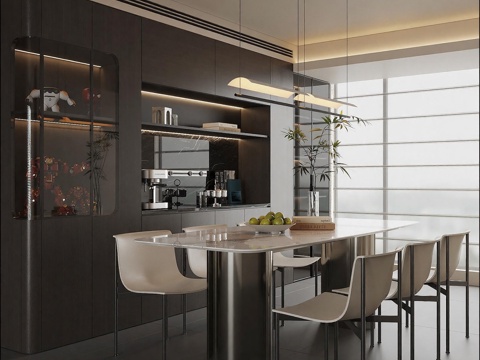  现代家居餐厅 开放式餐厅 黑白灰餐厅 意式餐厅3d模型 